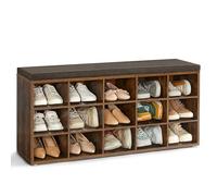 VASAGLE Custos Colección - Banco Zapatero, Mueble Zapatero, Banco Recibidor con 15 Compartimentos, 30 x 105 x 48 cm, para Entrada Dormitorio Sala de Estar, Marrón Rústico y Marrón Castaña LHS15BX