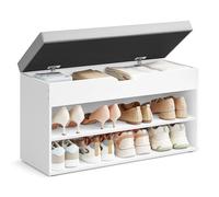VASAGLE Custos Colección - Banco Zapatero, Mueble Zapatero con Asiento Tapizado, Banco Recibidor con 3 Compartimentos, 30 x 80 x 44 cm, para Entrada, Dormitorio, Blanco Nube y Gris Paloma LHS022WB01