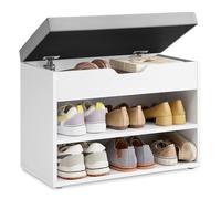 VASAGLE Custos Colección - Banco Zapatero, Mueble Zapatero con Asiento Tapizado, Banco Recibidor con 3 Compartimentos, 30 x 60 x 44 cm, Entrada, Blanco Nube y Gris Paloma LHS020W01V1