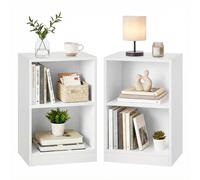 VASAGLE CUSTOS Colección - Juego de 2, Mesita de Noche con Compartimentos Abiertos, Mesa Auxiliar con Balda Ajustable, Doble Uso, Montaje Fácil, Dormitorio, Salón, Beige Travertino/ Blanco Nube Cloud