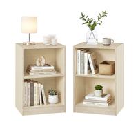 VASAGLE CUSTOS Colección - Juego de 2, Mesita de Noche con Compartimentos Abiertos, Mesa Auxiliar con Balda Ajustable, Doble Uso, Montaje Fácil, Dormitorio, Salón, Beige Travertino/ Blanco Nube Beige