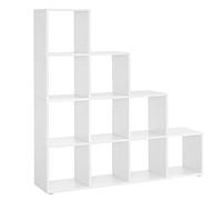 VASAGLE CUSTOS Colección - Librería con 10 Cubos, Estantería para Libros con Compartimentos Abiertos, Decoraciones, Fotos, Salón, Dormitorio, Estudio, 29 x 129,5 x 129,5 cm, Blanco Nube LBC10WTV1