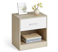 VASAGLE Juego de 2, Mesita de Noche, Mesa Auxiliar con Cajón, Asa, Compartimento Abierto, para Dormitorio, Salón, Beige Natural y Blanco Clásico LET819T67