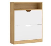 VASAGLE Custos Colección - Zapatero con Compartimiento Abierto y Divisor Ajustable, para Entrada, 2 Puertas Abatibles, 24 x 80 x 102 cm, para 14-16 Pares, Roble Dorado y Blanco Nube LBC048YA02