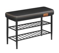 VASAGLE EKHO ColecciÓn - Banco Zapatero, Banco de Almacenaje, Zapatero de Entrada, Piel SintÉtica con Costuras, Moderno de Siglo Mediados, Carga 135 kg, 30 x 80 x 50 cm, Negro Tinta