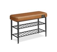 VASAGLE EKHO Colección - Banco Zapatero, Banco de Almacenaje, Zapatero de Entrada, Piel Sintética con Costuras, Moderno de Siglo Mediados, Carga 135 kg, 30 x 80 x 50 cm, Verde Bosque/Marrón Caramelo C