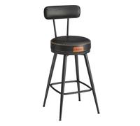 VASAGLE EKHO Colección - Juego de 2 Taburetes de Bar, Sillas Giratorias de Barra con Respaldo, Cuero Sintético con Costuras, Moderno Siglo Medio, Altura 65 cm, Barra Cocina, Negro Tinta /Verde Bosque/