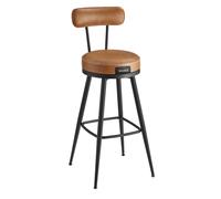 VASAGLE EKHO Colección - Juego de 2 Taburetes de Bar, Sillas Giratorias de Barra con Respaldo, Cuero Sintético con Costuras, Moderno Siglo Medio, Altura 76 cm, Barra Cocina, Negro Tinta/Marrón Caramel