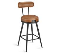 VASAGLE EKHO Colección - Juego de 2 Taburetes de Bar, Sillas Giratorias de Barra con Respaldo, Cuero Sintético con Costuras, Moderno Siglo Medio, Altura 65 cm, Barra Cocina, Negro Tinta /Verde Bosque/