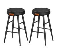 VASAGLE EKHO Colección - Juego de 2 Taburetes de Bar, Taburete Cocina, Taburete Desayuno, Cuero Sintético con Costuras, Moderno Siglo Medio, 63 cm Alto, Silla Comedor, Fácil Montaje, Negro Tinta/Verde