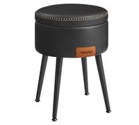 VASAGLE EKHO Colección - Puff Almacenaje, Taburete de Tocador, Piel Sintética con Costura, Moderno Siglo Mediado, Asiento Redondo Almacenaje con Patas de Acero, Carga 150 kg, Negro Tinta/Verde Bosque/