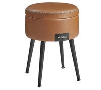 VASAGLE EKHO Colección - Puff Almacenaje, Taburete de Tocador, Piel Sintética con Costura, Moderno Siglo Mediado, Asiento Redondo Almacenaje con Patas de Acero, Carga 150 kg, Negro Tinta/Verde Bosque/