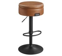 VASAGLE EKHO Colección - Silla de Bar 360° Giratoria, Sillas de Barra de Altura Ajustable con Almacenaje, Cuero Sintético con Costuras, Moderno Siglo Medio, Cocina Bar, Fácil Montaje, Marrón Caramelo