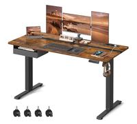 VASAGLE Escritorio Ajustable en Altura, 140 x 60 cm | 1 Cajón, 2 Tomas CA, 2 Puertos USB-A, para Oficina, Marrón Rústico y Negro Tinta, Colección BALOK LSD114X01
