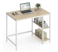VASAGLE Escritorio con 2 Estantes, Estructura de Acero | Mesa Trabajo, 100 x 50 x 76 cm, Estante Ajustable, para Oficina, Beige Natural y Blanco Mate, Colección BARNET LWD046L01