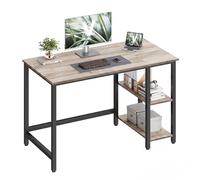 VASAGLE Escritorio con 2 Estantes, Estructura de Acero, Moderno básico | Mesa de Trabajo, a la Izquierda o a la Derecha, para Salón Oficina, Greige Mélange y negro mate, Colección BARNET LWD47MB