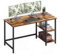 VASAGLE Escritorio con 2 Estantes, Estructura de Acero, Moderno básico | Mesa de Trabajo, a la Izquierda o a la Derecha, para Salón Oficina, Marrón Rústico y negro mate, Colección BARNET LWD55X