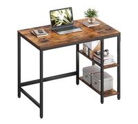 VASAGLE Escritorio con 2 Estantes, Estructura de Acero, Moderno básico | Mesa de Trabajo, a la Izquierda o a la Derecha, para Salón Oficina, Marrón Rústico y negro mate, Colección Barnet LWD046B01