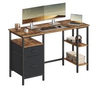 VASAGLE Escritorio, con 3 Estantes, 2 Cajones, 127 x 50 x 76 cm | Mesa de Ordenador, Mesa de Oficina, Estilo Moderno, Marrón Rústico y Negro Mate, Colección BARNET LWD103KD01