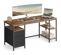 VASAGLE Escritorio, con 3 Estantes, 2 Cajones, 160 x 60 x 76 cm | Mesa de Ordenador, Mesa de Oficina, Estilo Moderno, Marrón Rústico y Negro Mate, Colección BARNET LWD105K01V1