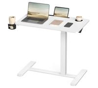 VASAGLE Escritorio con Ruedas, Altura Ajustable, 80 x 45 cm, 2 Portavasos | Mesa Auxiliar, Ranura para Teléfono Móvil o Tableta, Blanco Nube, Colección BALOK LSD601W01