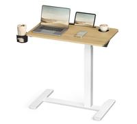 VASAGLE Escritorio con Ruedas, Mesa Auxiliar, Tablero de 70 x 40 cm, Altura Ajustable, 2 Portavasos, Ranura para Teléfono Móvil o Tableta, Roble Dorado y Blanco Mate LSD600YA01