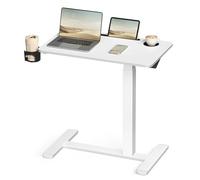VASAGLE Escritorio con Ruedas, Mesa Auxiliar, Tablero de 70 x 40 cm, Altura Ajustable, 2 Portavasos, Ranura para Teléfono Móvil o Tableta, Blanco Nube LSD600W01