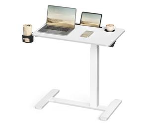 VASAGLE Escritorio con Ruedas, Mesa Auxiliar, Tablero de 70 x 40 cm, Altura Ajustable, 2 Portavasos, Ranura para Teléfono Móvil o Tableta, Blanco Nube LSD600W01