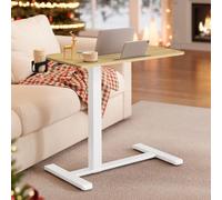 VASAGLE Escritorio con Ruedas, Mesa Auxiliar, Tablero de 80 x 45 cm, Altura Ajustable, 2 Portavasos, Ranura para Teléfono Móvil o Tableta, Roble Dorado LSD601YA01