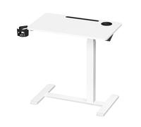 VASAGLE Escritorio con Ruedas, Mesa Auxiliar, Tablero de 80 x 45 cm, Altura Ajustable, 2 Portavasos, Ranura para Teléfono Móvil o Tableta, Blanco Nube Blanco
