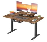 VASAGLE Escritorio Eléctrico Ajustable en Altura, 140 x 70 cm, Cajón | Soporte para Monitor, Puerto USB-C, Recordatorio de Sedentarismo, Marrón Rústico, Colección BALOK LSD154KD01