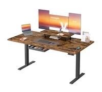 VASAGLE Escritorio Eléctrico Ajustable en Altura, 160 x 80 cm, Cajón | Soporte para Monitor, Puerto USB-C, Recordatorio de Sedentarismo, Marrón Rústico, Colección BALOK LSD156KD01