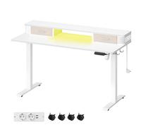 VASAGLE Escritorio Eléctrico, Regulable en Altura, 60 x 140 x (72-120) cm, Ajuste Sin Escalonamiento, con Soporte para Monitor, Gancho, Función Memoria, Blanco Nube/Marrón Rústico/Roble Natural Cloud