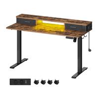 VASAGLE Escritorio Eléctrico, Regulable en Altura, 60 x 140 x (72-120) cm, Ajuste Sin Escalonamiento, con Soporte para Monitor, Gancho, Función Memoria, Blanco Nube/Marrón Rústico/Roble Natural Rustic
