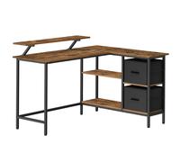 VASAGLE Escritorio en Forma de L con 2 Amplios Cajones, Escritorio para Juegos con Soporte para Monitor, para Esquina, con Estante de Almacenaje Ajustable, para Oficina Casa, Marrón Rústico /Negro Éba