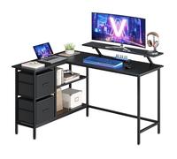 VASAGLE Escritorio en Forma de L con 2 Amplios Cajones, para Esquina | Escritorio para Juegos con Soporte para Monitor, con Estante de Almacenaje Ajustable, Colección BARNET LWD098B56