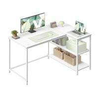 VASAGLE Escritorio en Forma de L, con Estantes Ajustables, 110 x 80 x 76 cm | Mesa de Ordenador, Acero y Aglomerado, para Oficina en Casa, Blanco Arce, Colección BARNET LWD135WF01