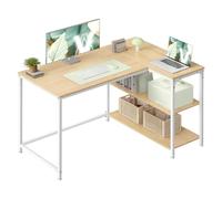 VASAGLE Escritorio en Forma de L, con Estantes Ajustables, 110 x 80 x 76 cm | Mesa de Ordenador, Acero y Aglomerado, para Oficina en Casa, Roble Natural y Blanco Mate, Colección BARNET LWD135Y101