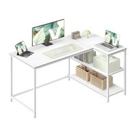 VASAGLE Escritorio en Forma de L, con Estantes Ajustables, 120 x 80 x 76 cm | Mesa de Ordenador, Acero y Aglomerado, para Oficina en Casa, Blanco Arce, Colección BARNET LWD136WF01