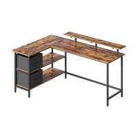 VASAGLE Escritorio en Forma de L, Esquinero, con 2 Amplios Cajones, Mesa con Soporte para Monitor, para Esquina, con Estante Ajustable, para Oficina Casa, 155 x 105 cm, Marrón Rústico
