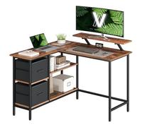 VASAGLE Escritorio en Forma de L, Esquinero, con 2 Amplios Cajones, Mesa con Soporte para Monitor, para Esquina, con Estante Ajustable, para Oficina Casa, Marrón Rústico LWD097B01