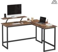 VASAGLE, escritorio en forma de L para ordenador con soporte de monitor ajustable, 140 x 130 x 76 cm, color marrón vintage y , modelo LWD56X