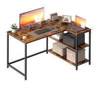 VASAGLE Escritorio en L, Escritorio Gaming para Ordenador con Estantería, Baldas de Altura Regulable, Estación de Trabajo para Estudio y Oficina, 110 x 80 cm, Marrón Rústico LWD135KD01