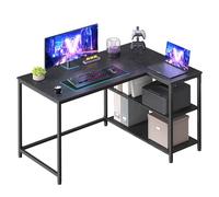 VASAGLE Escritorio en L, Escritorio Gaming para Ordenador con Estantería, Baldas de Altura Regulable, Estación de Trabajo para Estudio y Oficina, 110 x 80 cm, Negro Ébano LWD135BE01