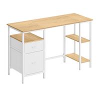 VASAGLE Escritorio, Mesa de Ordenador, Mesa de Oficina, con 3 Estantes, 2 Cajones, 127 x 50 x 76 cm, para Oficina, Salón, Estilo Industrial, Marrón Rústico y Negro Mate/Roble Natural y Blanco Mate Nat