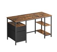 VASAGLE Escritorio, Mesa de Ordenador, Mesa de Oficina, con 3 Estantes, 2 Cajones, 60 x 140 x 76 cm, para Oficina, Salón, Estilo Industrial, Marrón Rústico y Negro/Roble Natural y Blanco Perla/Blanco