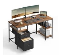 VASAGLE Escritorio, Mesa de Ordenador, Mesa de Oficina, con 3 Estantes, 2 Cajones, 60 x 140 x 76 cm, para Oficina, Salón, Estilo Industrial, Marrón Rústico y Negro LWD104B01