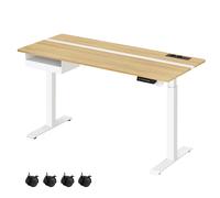 VASAGLE Escritorio Regulable en Altura, Mesa Regulable, Enchufe y Cajón, 60 x 140 cm de Encimera, Ajuste Continuo, 4 Funciones de Memoria de Altura, Negro/Roble Natural y Blanco Nube/MarrÓn RÚstico y