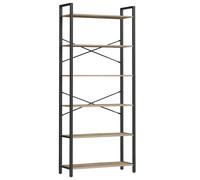 VASAGLE Estantería Alta de 6 Niveles, Estantería Grande con Marco de Acero, Estantería Independiente para Salón, Dormitorio, Oficina, Estudio, 30 x 80 x 186 cm, Marrón Rústico y Negro/Marrón Camello y