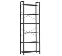 VASAGLE Estantería Alta de 6 Niveles, Librería con Marco de Acero, para Salón, Dormitorio, Oficina, Estudio, 30 x 66 x 186 cm, Estilo Industrial, Negro Ébano y Negro Tinta LLS062B56